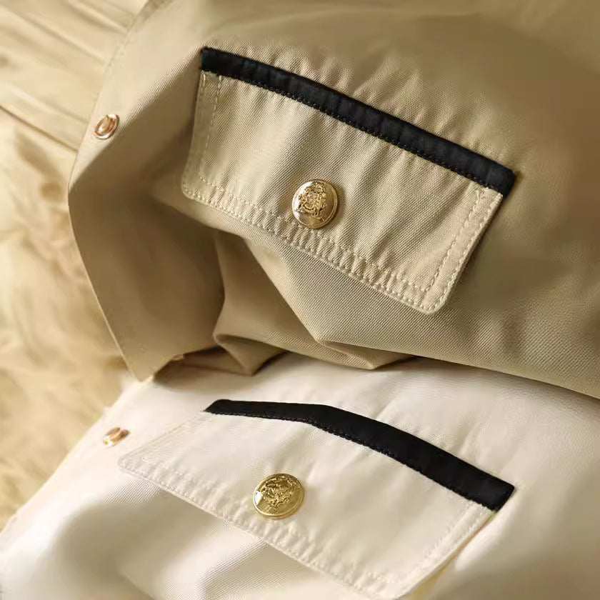 Damen Modische Jacke mit Stehkragen und Knopfleiste Echoarchiv