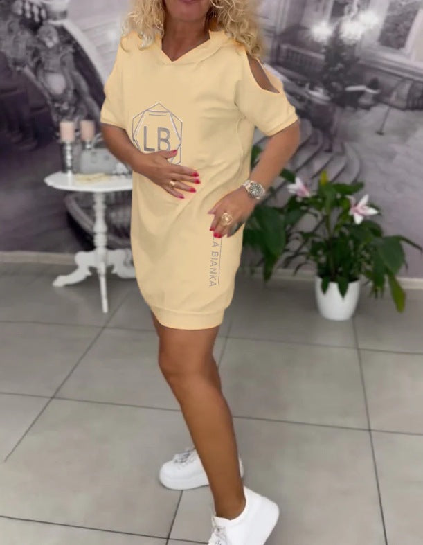Damen nan sportliches Kapuzen-Tunika-Kleid mit Schulterauschnitten und Logoprint Echo Archiv
