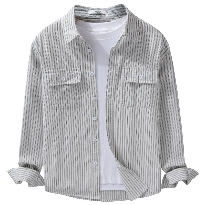 Herren Casual-Layering Hemdjacke im Streifenrelief aus leichtem Baumwolltwill mit zwei Klappbrusttaschen Echoarchiv