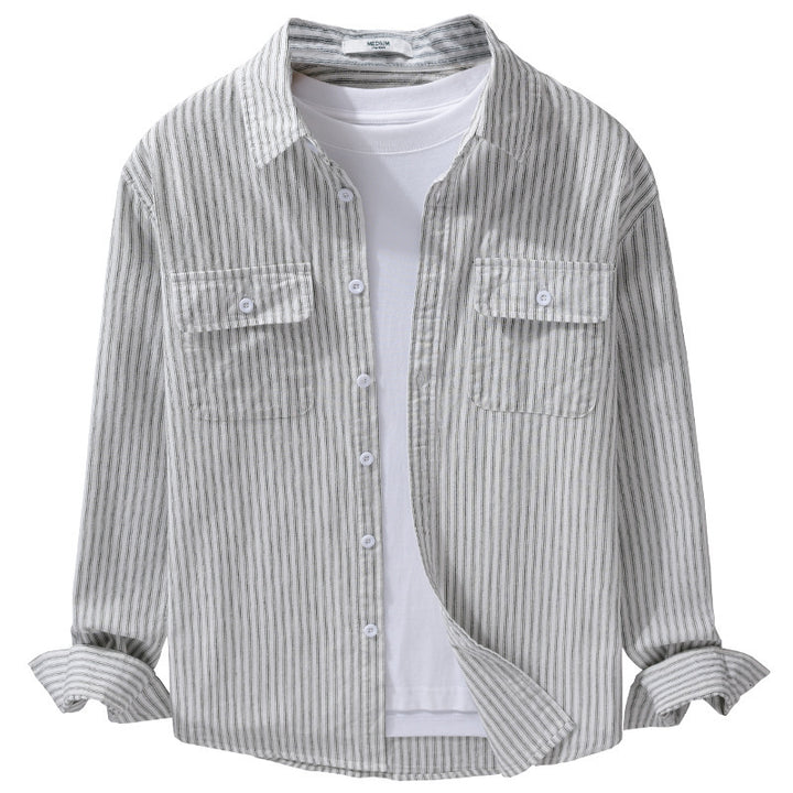 Herren Casual-Layering Hemdjacke im Streifenrelief aus leichtem Baumwolltwill mit zwei Klappbrusttaschen Echoarchiv
