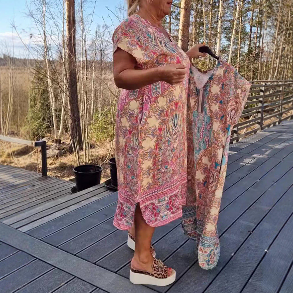 Damen nan luftiges V-Ausschnitt-Kleid im Paisley-Print mit Eingrifftaschen und passendem Pareo Echo Archiv