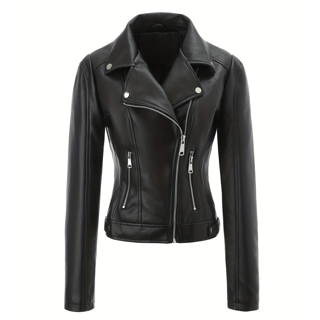Damen Stylische und figurbetonte Bikerjacke mit Metallreißverschlüssen – Célinea