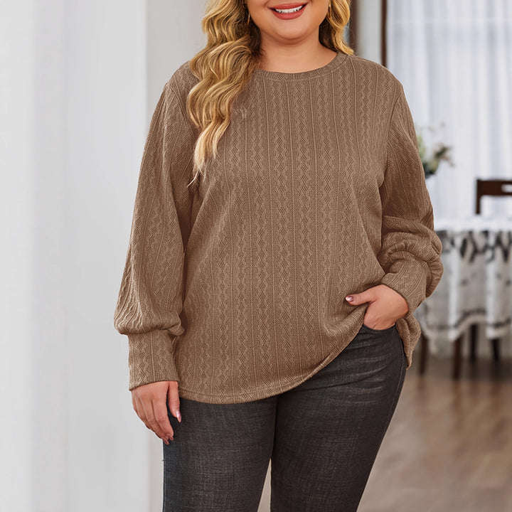 Damen Texturierter Oversize-Strickpullover mit Rundhalsausschnitt und Ballonärmeln Echoarchiv