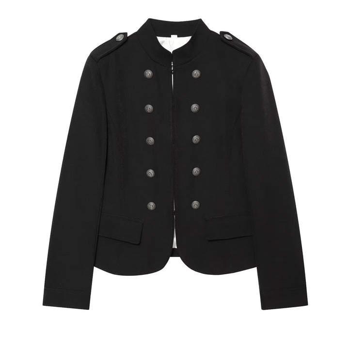 Damen Militärisch inspirierte Doppelreihige Kurzjacke mit Stehkragen und Epauletten Echo Archiv