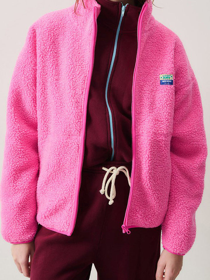 Damen Plüschjacke mit hohem Kragen und seitlichen Taschen Echoarchiv
