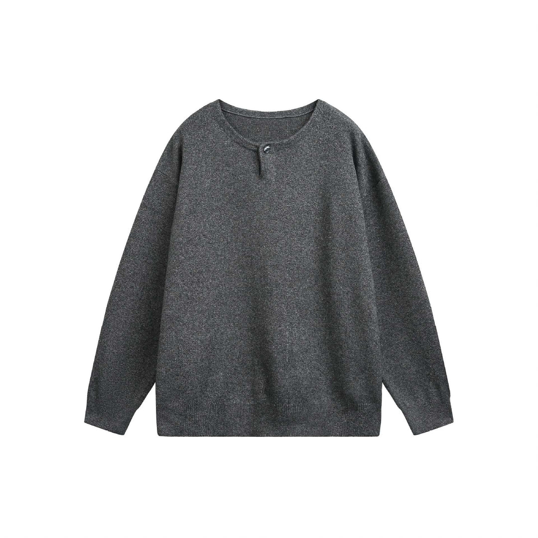 Damen Oversize-Strickpullover mit Knopfdetail am Rundhalsausschnitt Echoarchiv