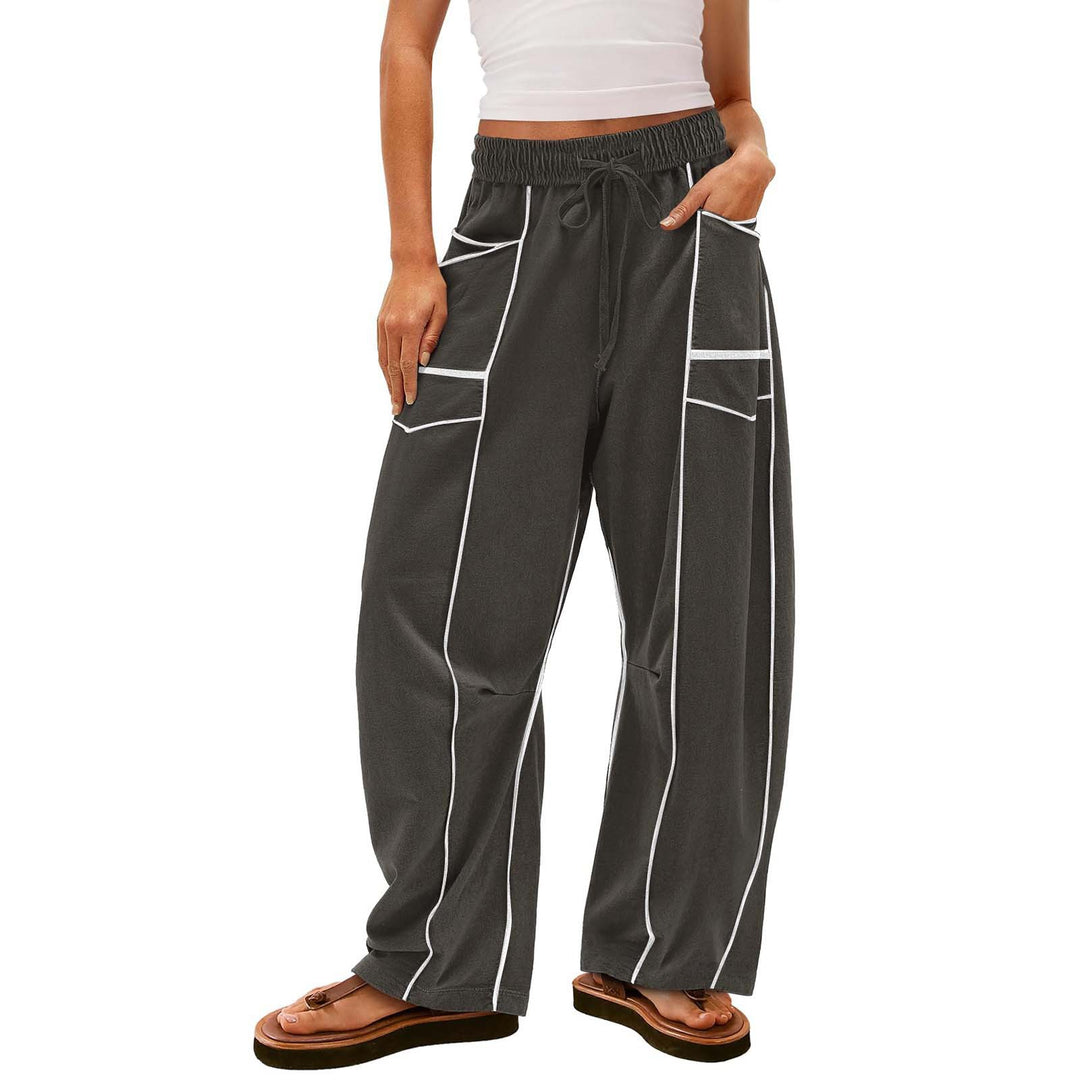 Damen nan weite Lounge-Hose mit Kordelzug, Kontrastpaspelierung und Cargo-Taschen Echo Archiv