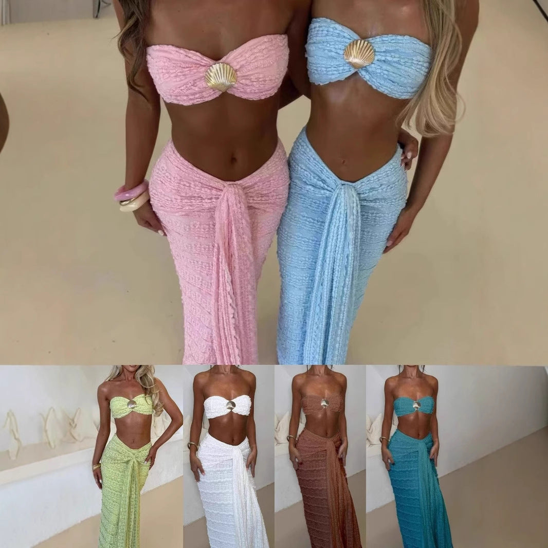 Damen Kleidungsset aus feiner Spitze und elegantem Wickelsaum Echo Archiv