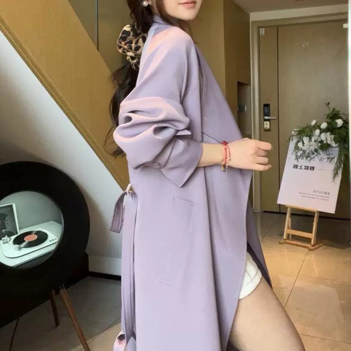Damen Oversized Wickelmantel mit asymmetrischem Schnitt und verstellbaren Manschetten Echoarchiv