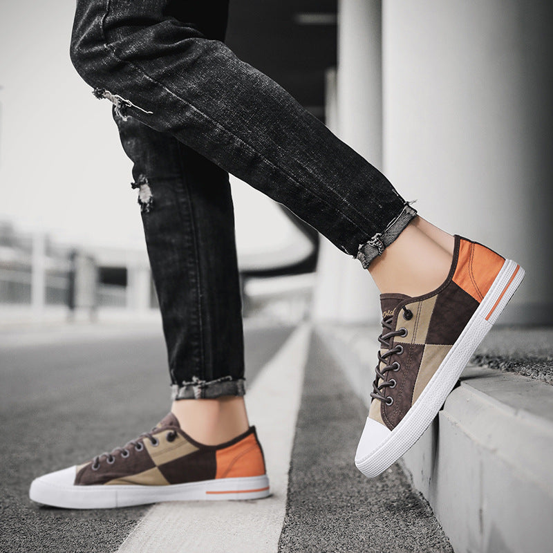 Herren Lässige Low‑Top Canvas‑Sneaker mit geometrischem Colorblock‑Design und verstärkter Zehenkappe Echoarchiv