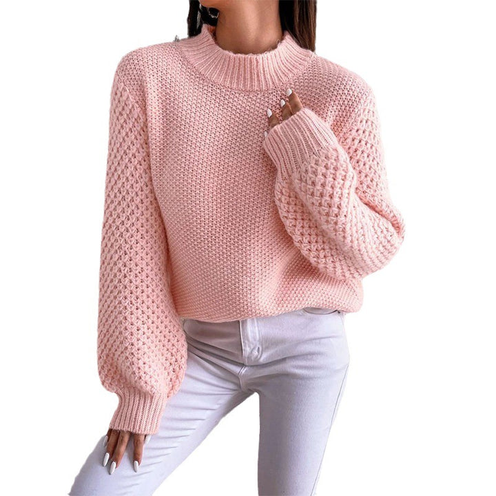 Damen Kurzgeschnitteter Grobstrick-Pullover mit Voluminösen Netzstruktur-Ärmeln und Stehkragen Echo Archiv