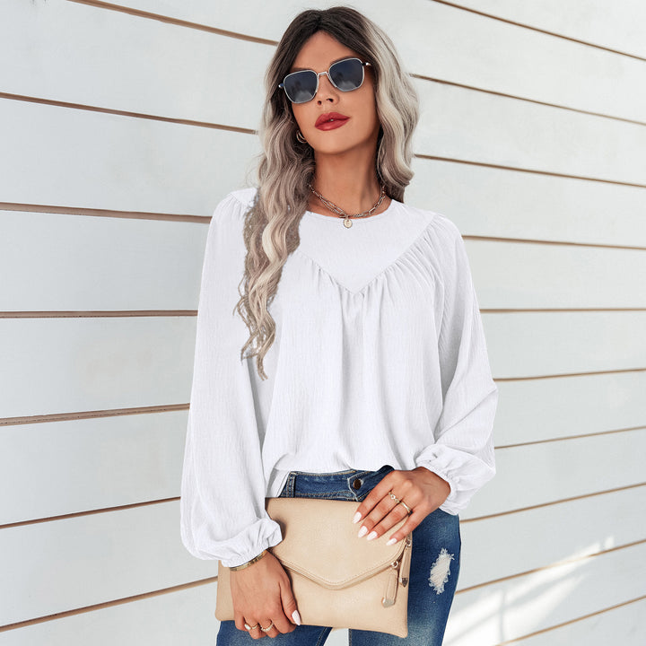 Damen Lässiges Viskose-Blusenshirt mit Rundhals und Ballonärmeln – Avérine