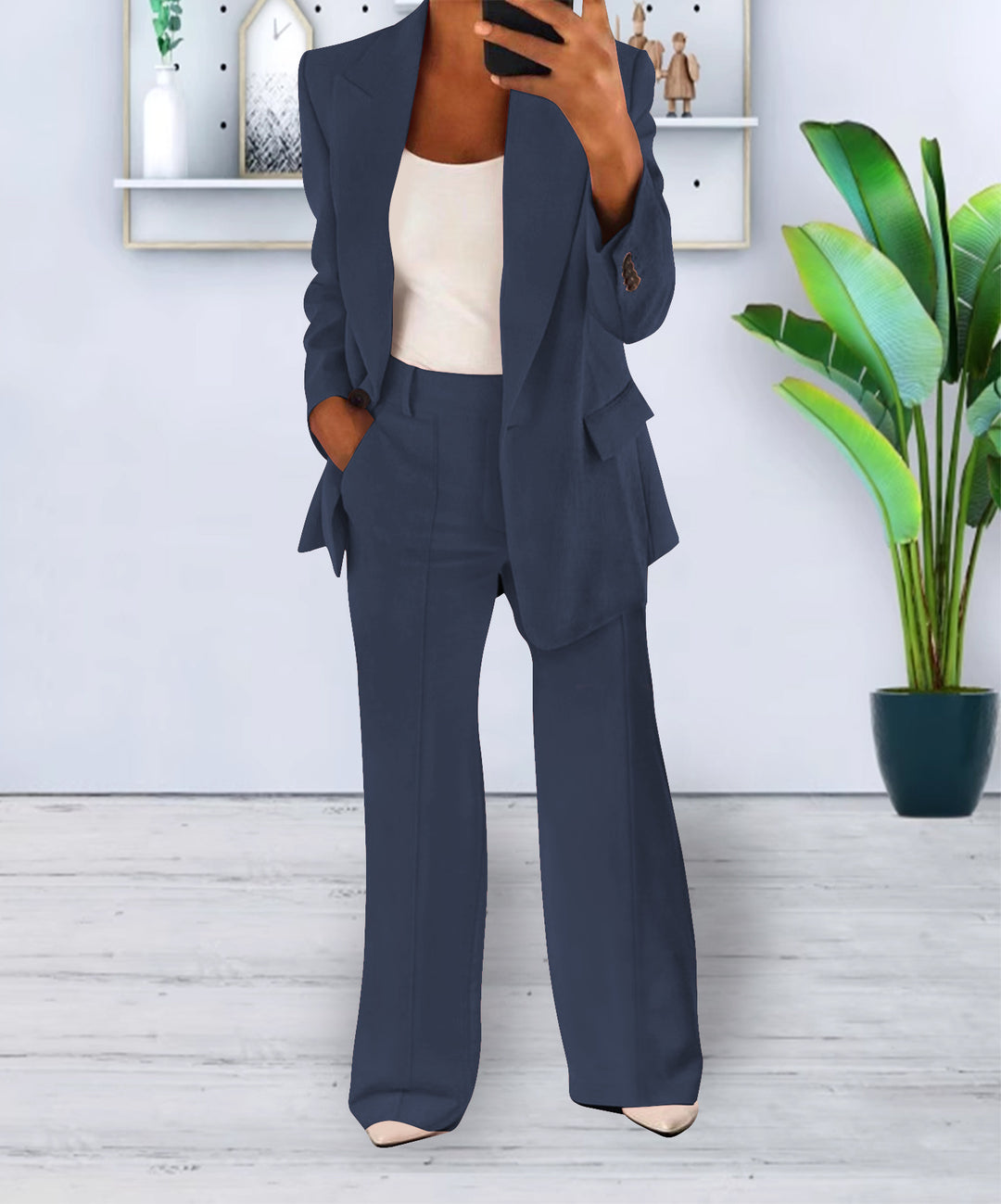 Damen Zweiteiliges Business-Casual Tailoring-Set mit Longline-Blazer und weitem Bundfalten-Hosenbein – Valéne