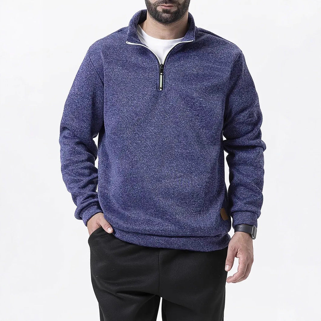 Herren Stehkragen Pullover mit Reißverschluss und strukturiertem Design Echoarchiv