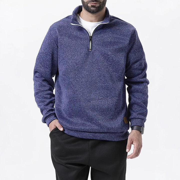 Herren Stehkragen Pullover mit Reißverschluss und strukturiertem Design Echoarchiv