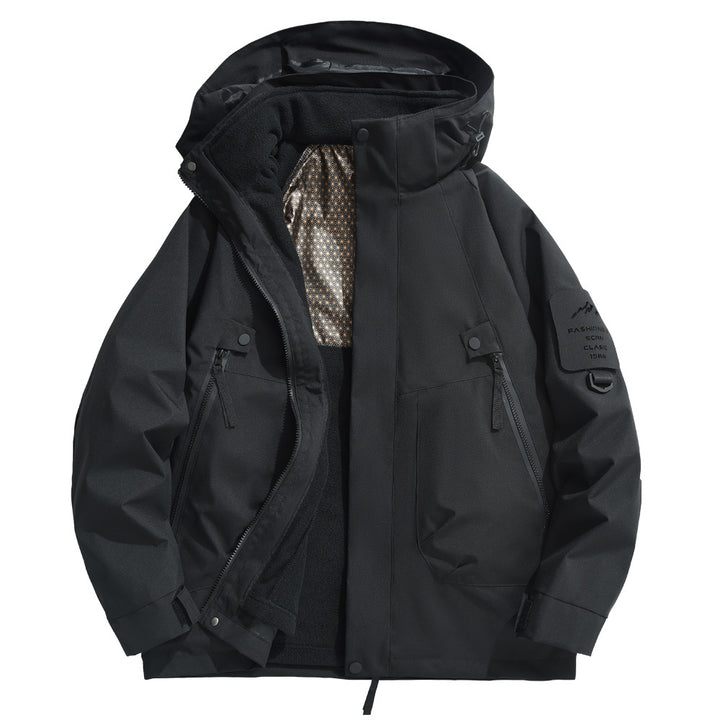 Herren wetterfeste Outdoorjacke mit isolierendem Fleece-Innenfutter und verstellbarem Kapuzenschutz Echoarchiv