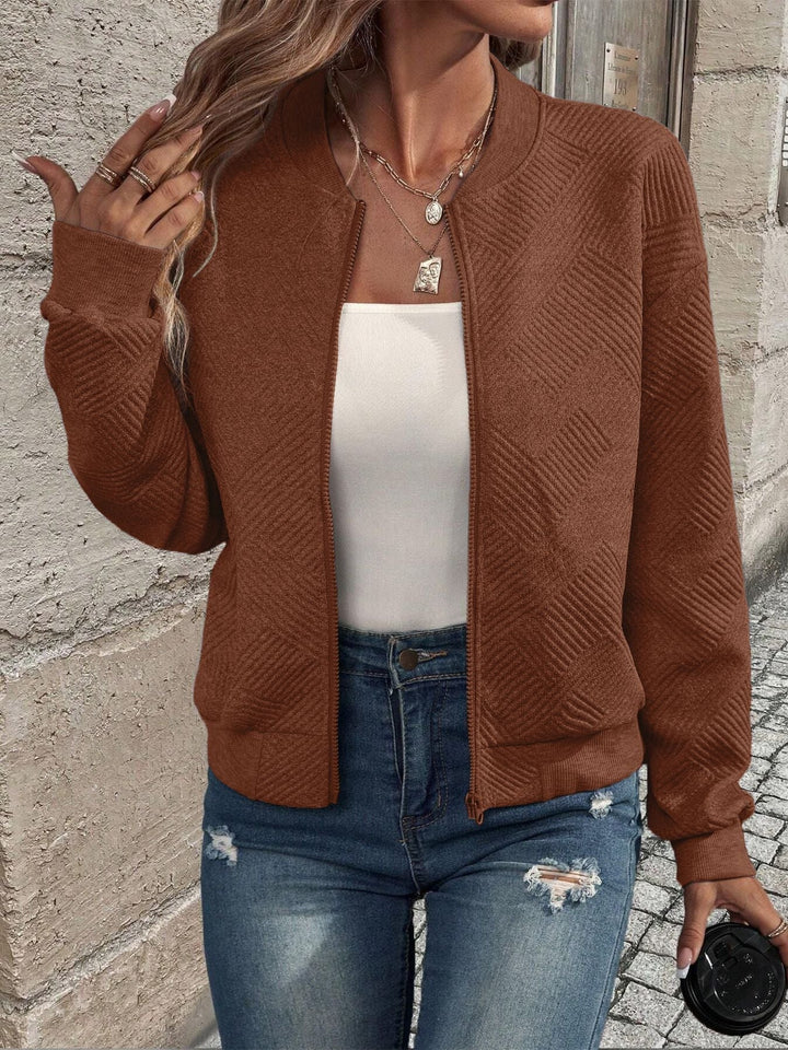 Echoarchiv | Cardigan - Damen Herbst Zip-Up Texturierter Cardigan mit Rippbund