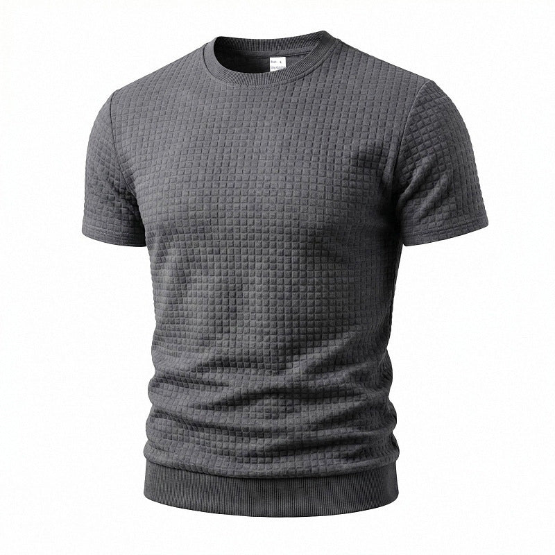 Herren nan kurzärmeliges Strickshirt mit geprägter Karostruktur, Rundhalsausschnitt und geripptem Saum Echo Archiv