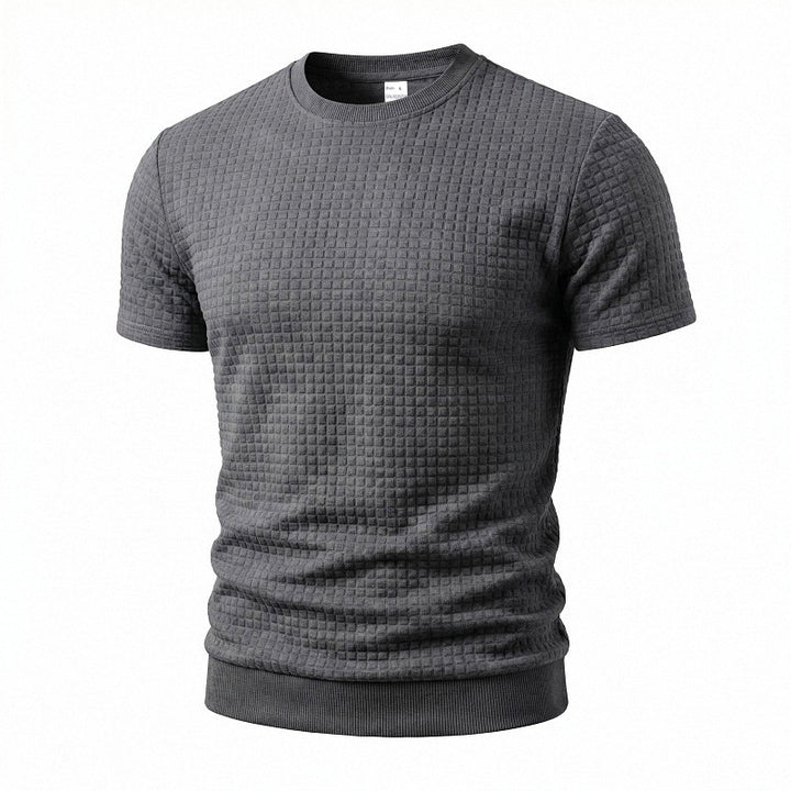Herren nan kurzärmeliges Strickshirt mit geprägter Karostruktur, Rundhalsausschnitt und geripptem Saum Echo Archiv