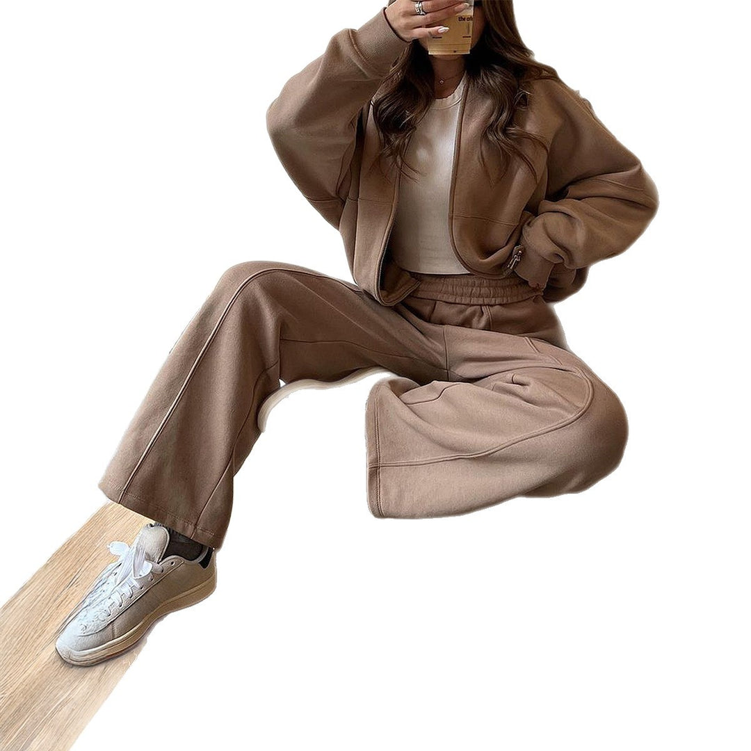 Damen Oversize-Zipjacke und hochgeschnittene Palazzohose aus weichem French-Terry – Auréline