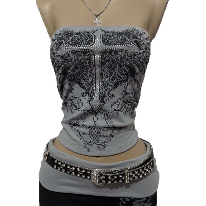 Damen Elegantes Bandeau-Top mit modischem Grafikdesign Echo Archiv