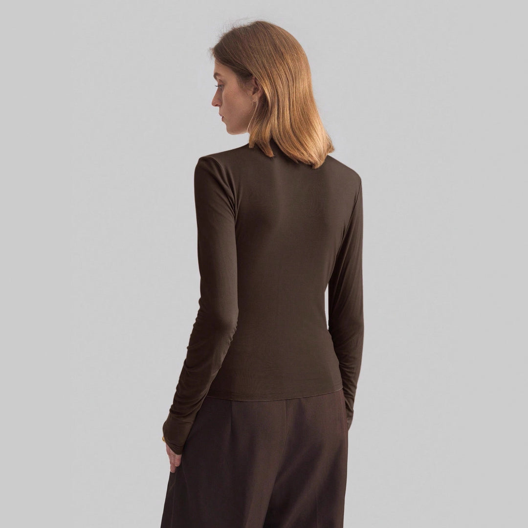 Damen nan schmal geschnittenes Langarmshirt mit asymmetrischer Drapierung und seitlicher Raffung Echo Archiv
