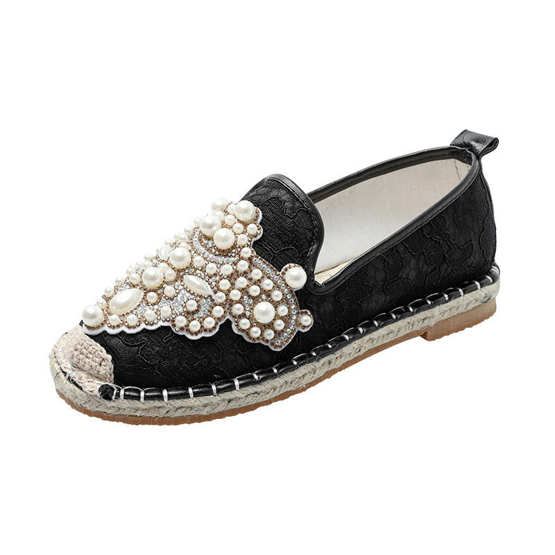 Damen bestickte Espadrilles mit handverzierten Perlenapplikationen – Lioré