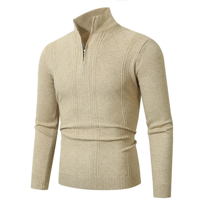 Herren eleganter Strickpullover mit Stehkragen und Reißverschluss Echoarchiv