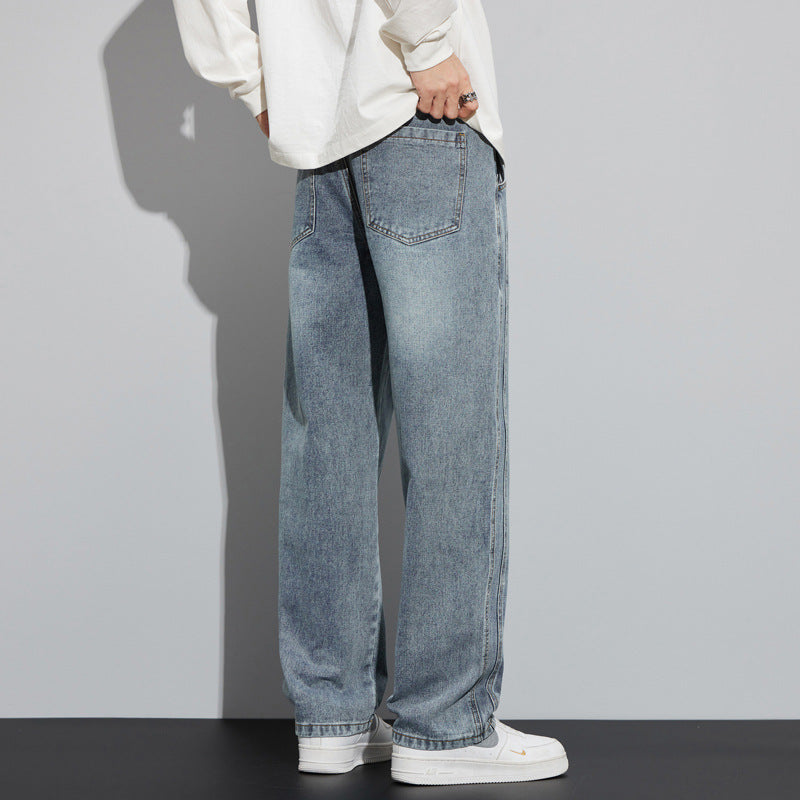 Herren Weite Denim-Hose im Lounge-Style mit Tunnelzugbund und geradem Bein Echo Archiv