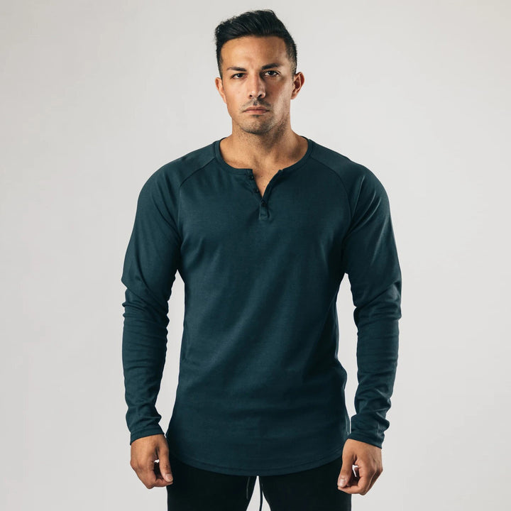 Herren Langarm Henley-Shirt mit hochwertiger Baumwollmischung und knöpfbarem Ausschnitt Echoarchiv