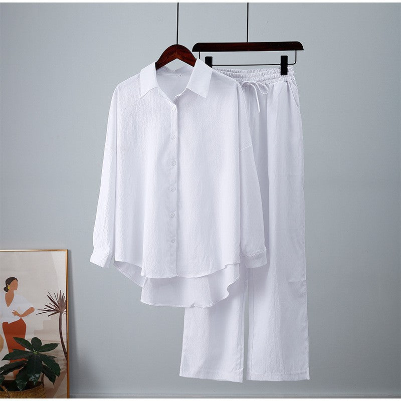 Damen nan lockeres zweiteiliges Lounge-Set mit Oversize-Hemd und elastischer Bundhose Echo Archiv