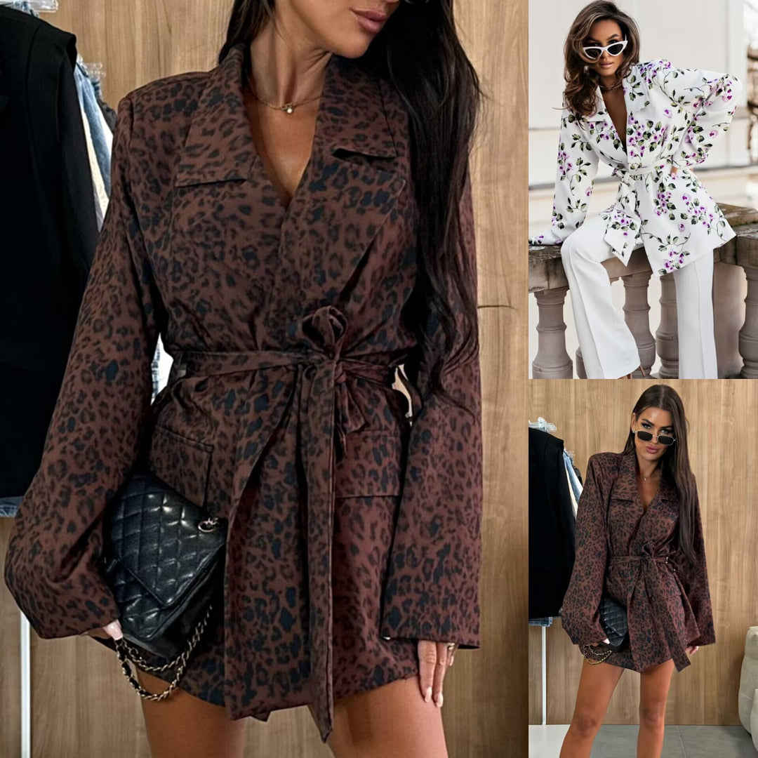 Damen nan tailliertes Blazerkleid mit Leopardenprint und Bindegürtel Echo Archiv