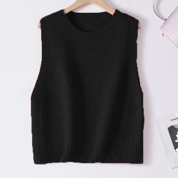 Damen Gestrickte Oversize-Ärmellose Weste mit Rundhalsausschnitt und Rippbündchen Echo Archiv