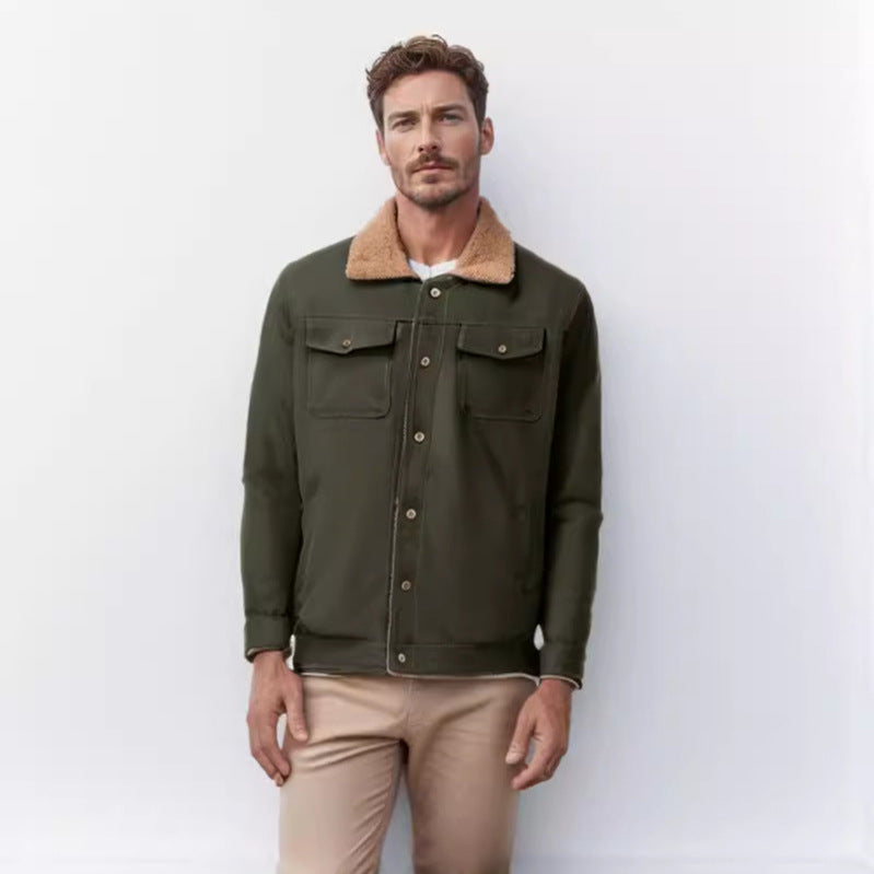 Herren schicke Arbeitsjacke mit weichem Kragen aus Kunstfell Echoarchiv