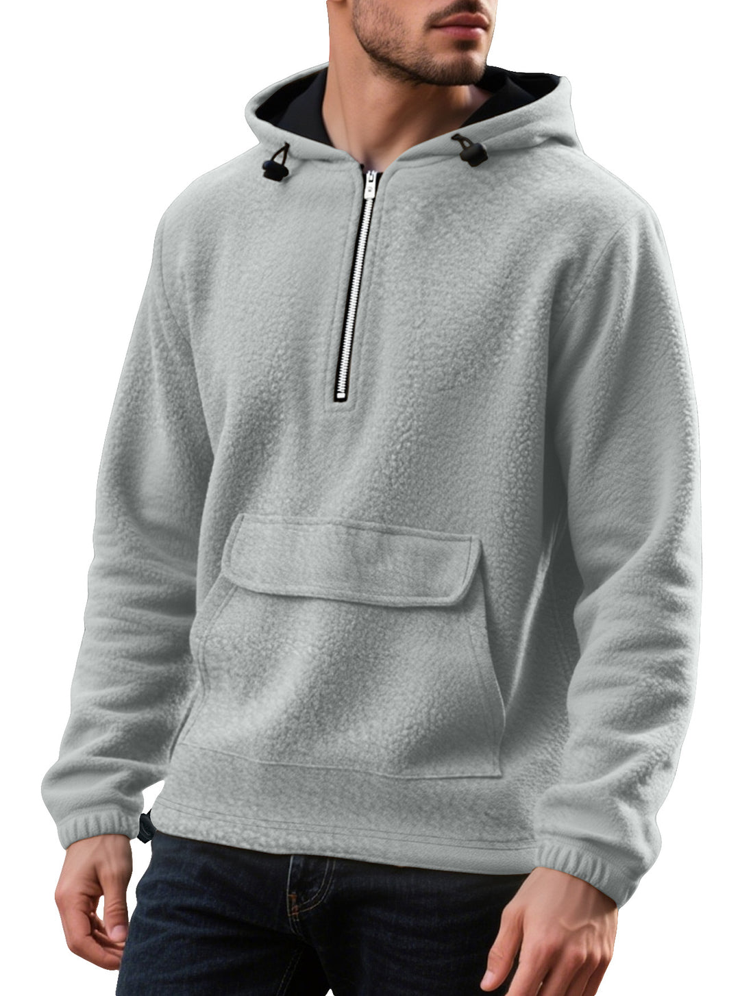 Herren Fleece-Kapuzenpullover mit halbem Reißverschluss und praktischer Kängurutasche Echoarchiv