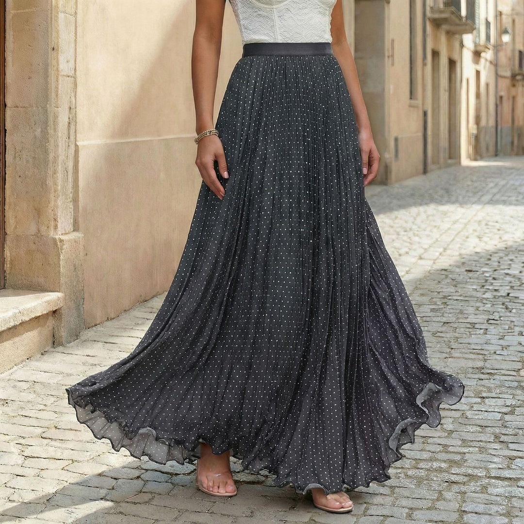 Damen nan plissierter Maxirock mit elastischem Taillenbund und feinem Punktmuster Echo Archiv