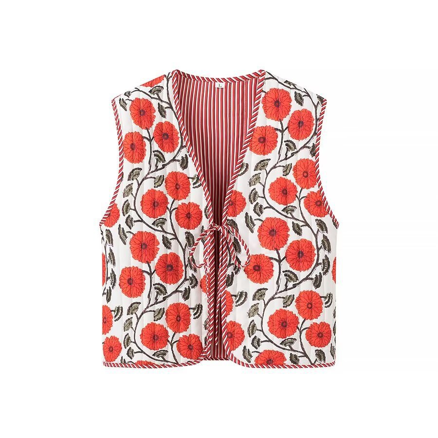 Damen Patchwork-Weste mit Bindeband und V-Ausschnitt Echo Archiv