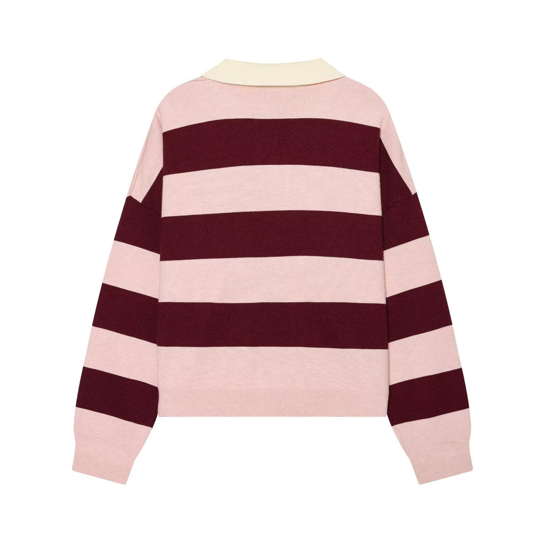 Damen Oversize Rugby-Pullover mit Polokragen und breiten Blockstreifen Echoarchiv