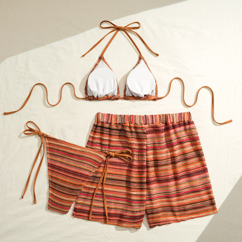 Damen Bikini-Set mit modischen Streifen und verstellbaren Trägern Echo Archiv
