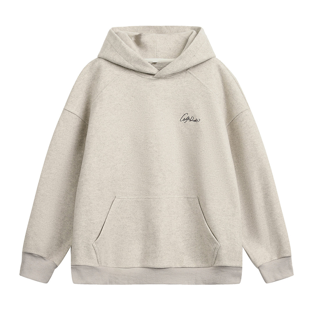 Unisex Oversize Kapuzenpullover aus schwerer Baumwollfleece mit Kängurutasche und Script‑Stickerei Echo Archiv