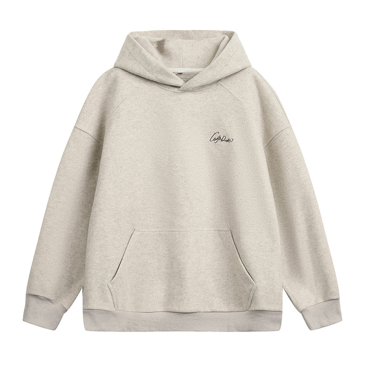 Unisex Oversize Kapuzenpullover aus schwerer Baumwollfleece mit Kängurutasche und Script‑Stickerei Echo Archiv