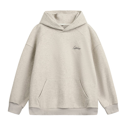 Unisex Oversize Kapuzenpullover aus schwerer Baumwollfleece mit Kängurutasche und Script‑Stickerei Echo Archiv