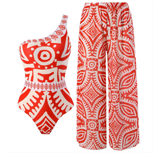 Damen Einteiler Badeanzug mit asymmetrischem Schnitt und eleganter Palazzo-Hose Echo Archiv
