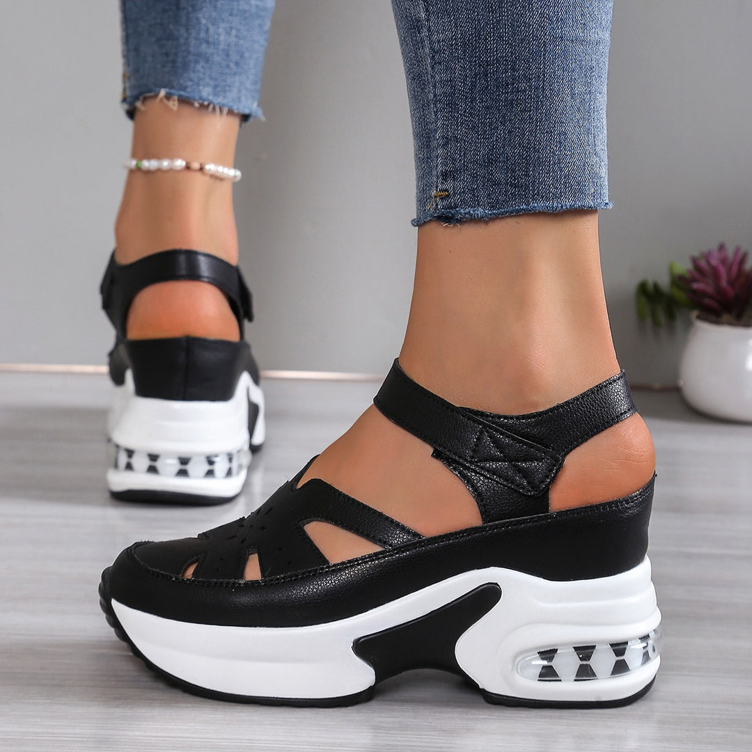 Damen Keil-Sandalen mit luftgepolsterter Sohle und Klettverschluss Echo Archiv