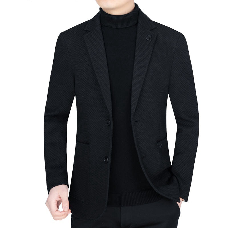 Herren Unstrukturiertes Slim-Fit Reiseblazer aus strukturierter Strickoptik mit aufgesetzten Taschen – Tianoro