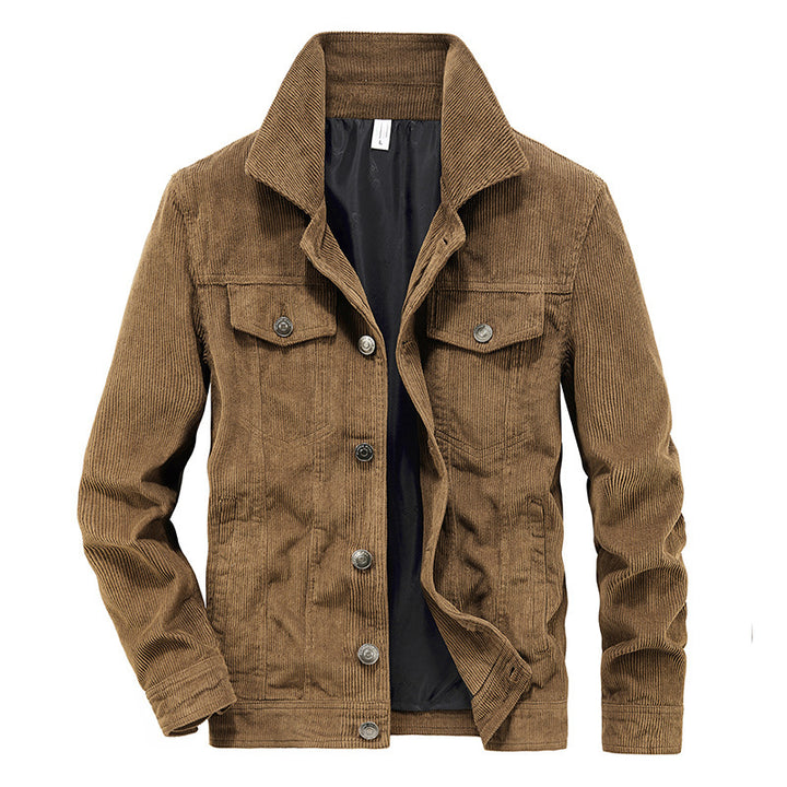 Herren Feincord-Workerjacke im Trucker-Schnitt mit verdeckter Knopfleiste – Taviero
