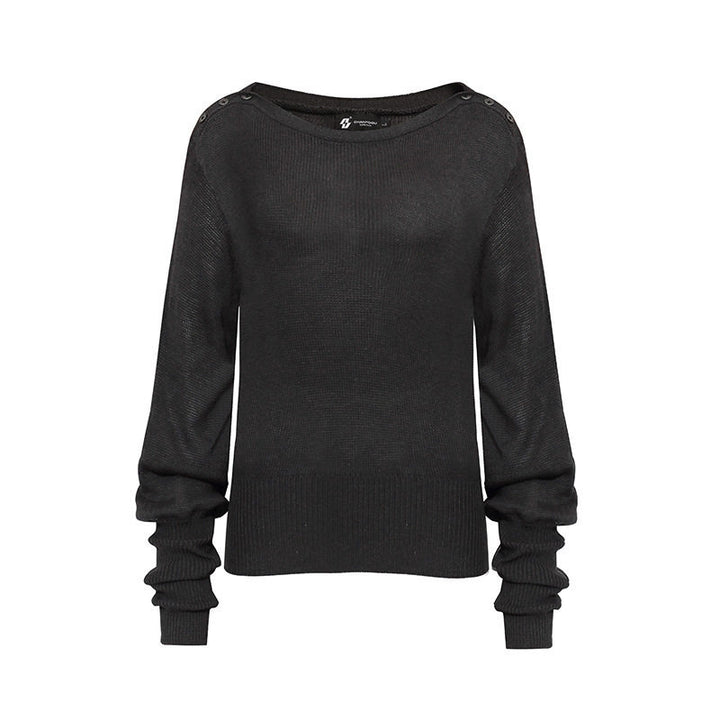Damen Leichter Feinstrick-Pullover mit überschnittenen Schultern und langen Raffärmeln Echoarchiv