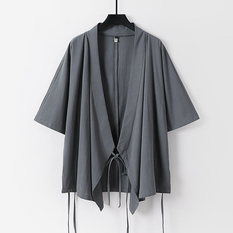 Damen locker fallende Kimono-Jacke mit Bindegürtel Echoarchiv