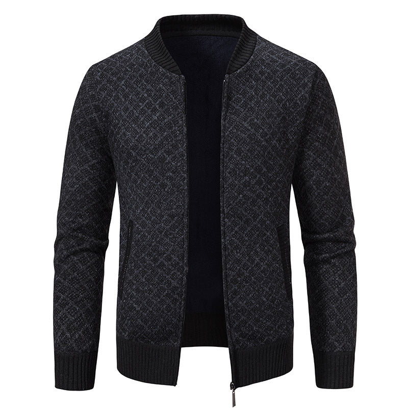 Herren Taillierter Jacquard-Zip-Cardigan mit Diamantstruktur und Eingrifftaschen Echo Archiv