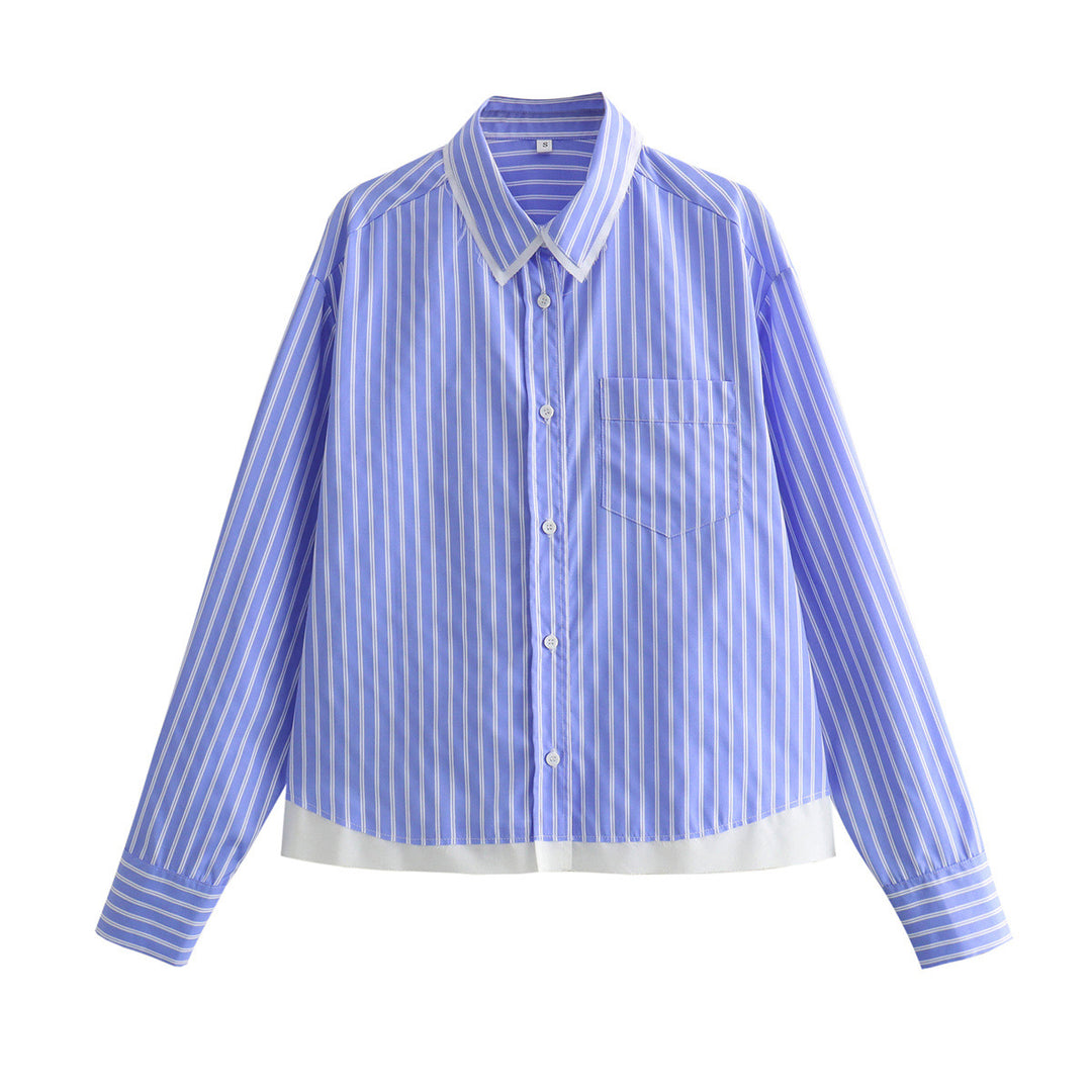 Damen nan Oversize-Hemdbluse mit Kentkragen, Brusttasche und kontrastiertem Saum Echo Archiv